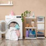 Raft organizare si cos rufe 34 l, Relaxdays, 5 compartimente, bambus si MDF, alb /natur 36 x 32.5 cm - imagine 2