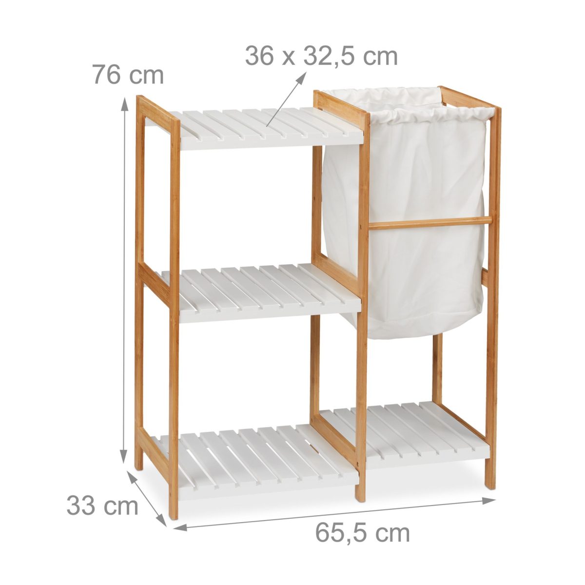 Raft organizare si cos rufe 34 l, Relaxdays, 5 compartimente, bambus si MDF, alb /natur 36 x 32.5 cm - imagine 4