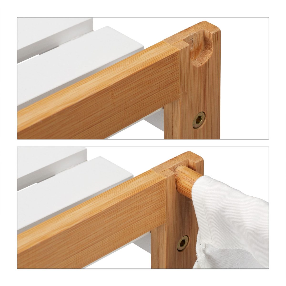 Raft organizare si cos rufe 34 l, Relaxdays, 5 compartimente, bambus si MDF, alb /natur 36 x 32.5 cm - imagine 7