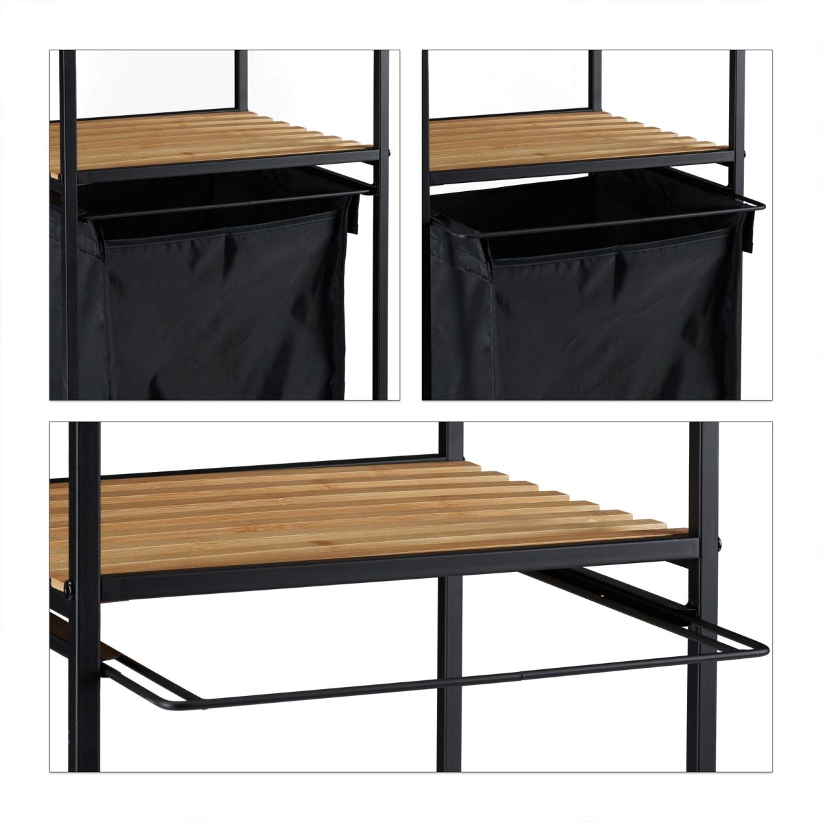 Raft baie cu cos de rufe Relaxdays, negru, 89.5 x 39 x 32.5 cm - imagine 6