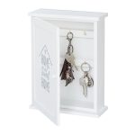 Cutie din lemn pentru depozitare chei, 6 agatatori, dimensiuni 29 x 22 x 8 cm, alb, home sweet home, Relaxdays