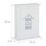 Cutie din lemn pentru depozitare chei, 6 agatatori, dimensiuni 29 x 22 x 8 cm, alb, home sweet home, Relaxdays - imagine 4