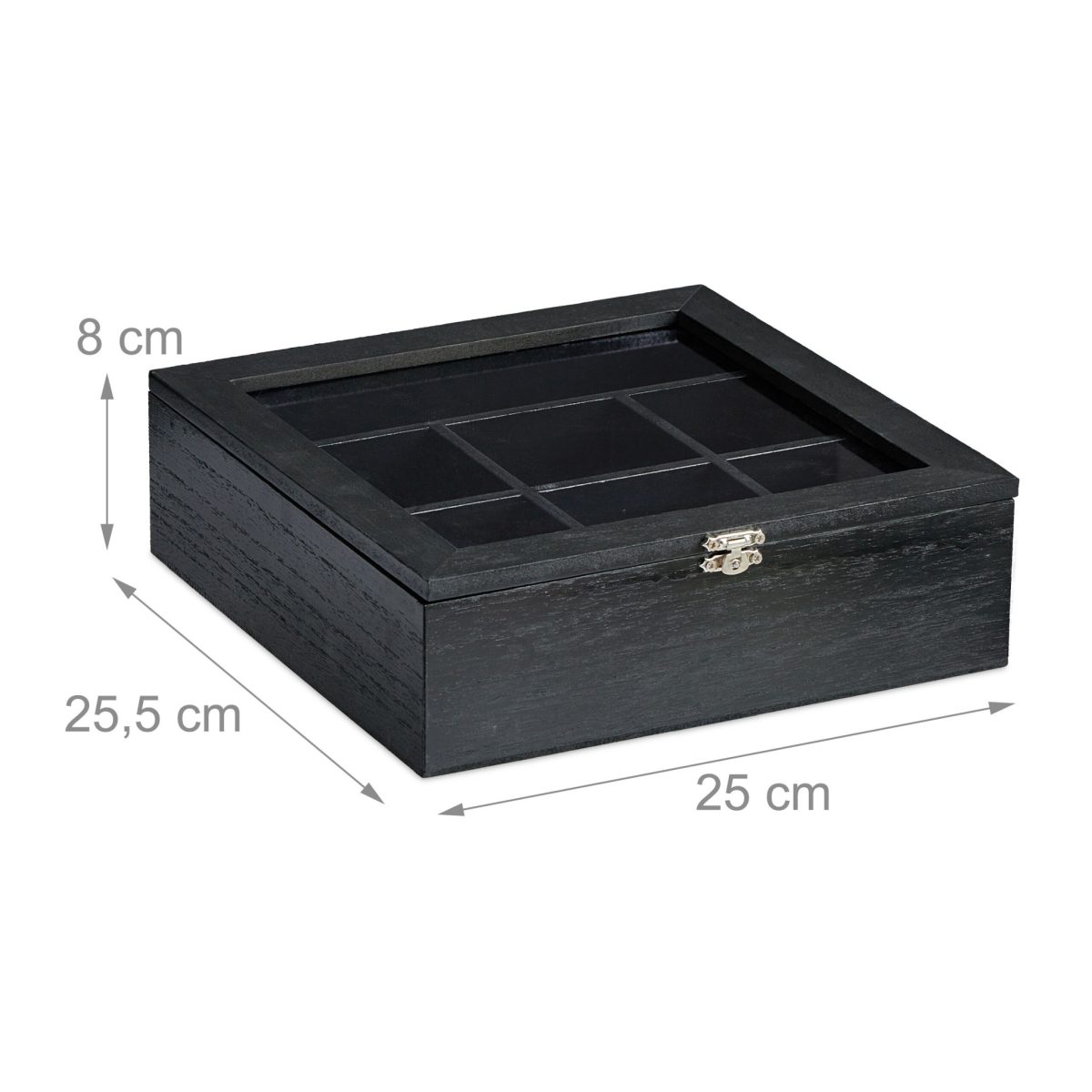 Cutie depozitare ceai din lemn, Relaxdays, negru, 7 compartimente, 6 x 25 x 25.5 cm - imagine 4