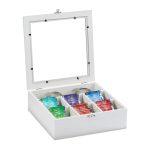 Cutie pentru ceai, din lemn, Relaxdays, alb, 7 compartimente, 6 x 25 x 25.5 cm