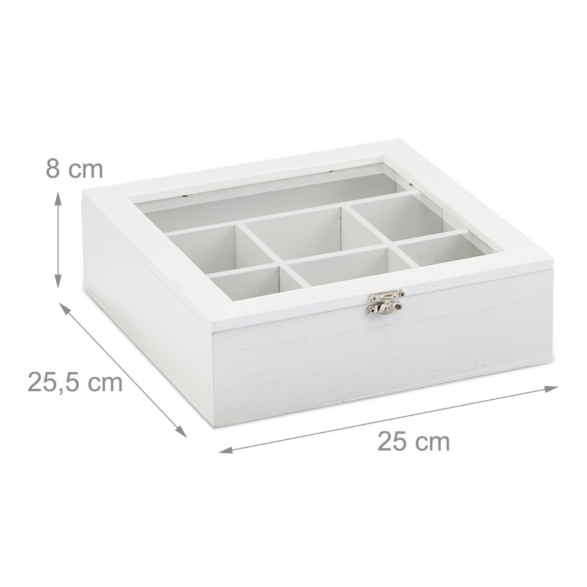 Cutie pentru ceai, din lemn, Relaxdays, alb, 7 compartimente, 6 x 25 x 25.5 cm - imagine 4