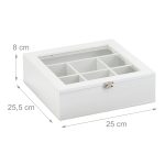 Cutie pentru ceai, din lemn, Relaxdays, alb, 7 compartimente, 6 x 25 x 25.5 cm - imagine 4