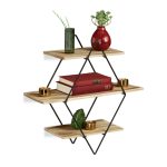 Raft de perete RelaxDays cu 3 polite din lemn, natur, 49 x 50 x 19,5 cm