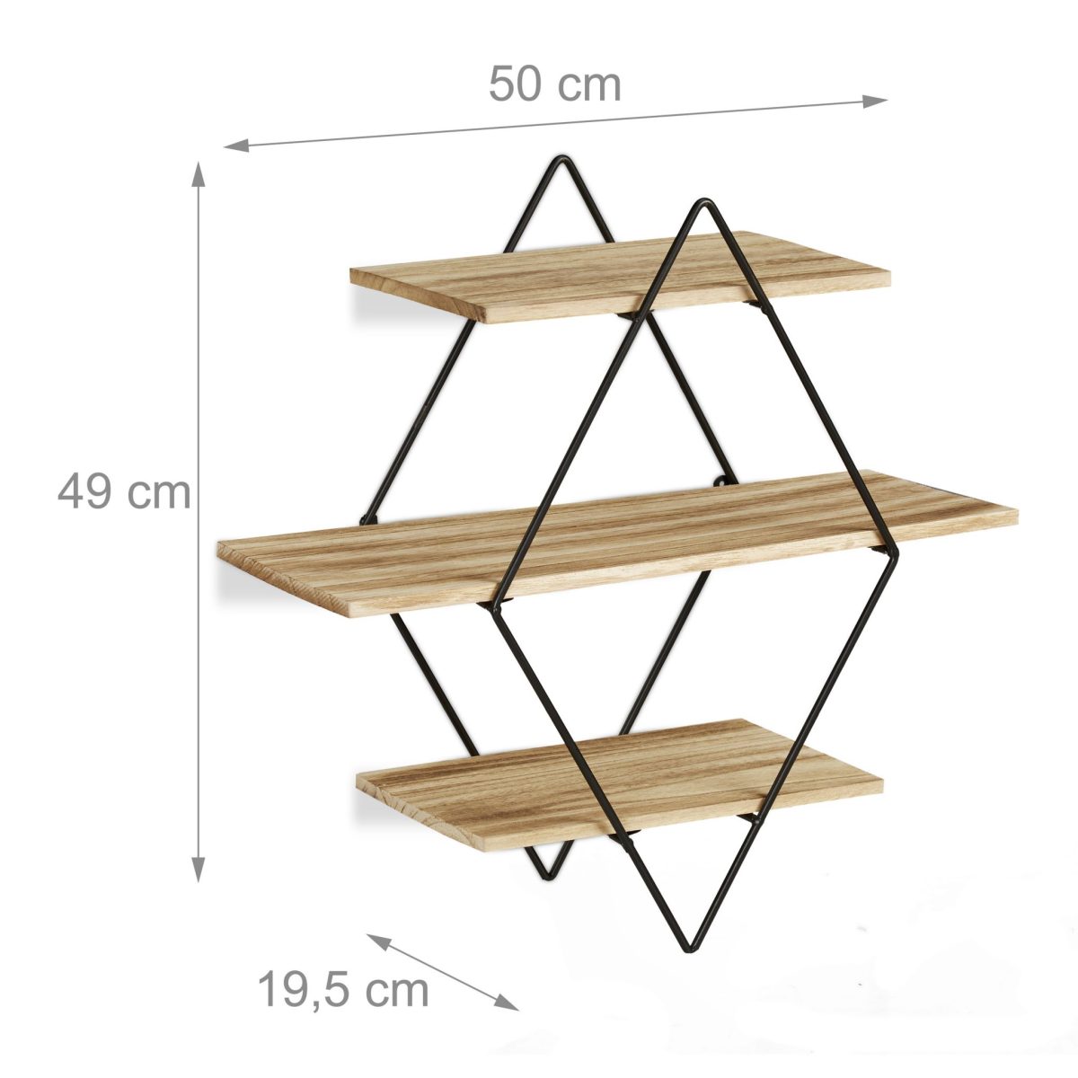 Raft de perete RelaxDays cu 3 polite din lemn, natur, 49 x 50 x 19,5 cm - imagine 4