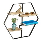 Raft de perete cu 4 polite, Relaxdays, natur/negru, 52 x 60 x 12 cm