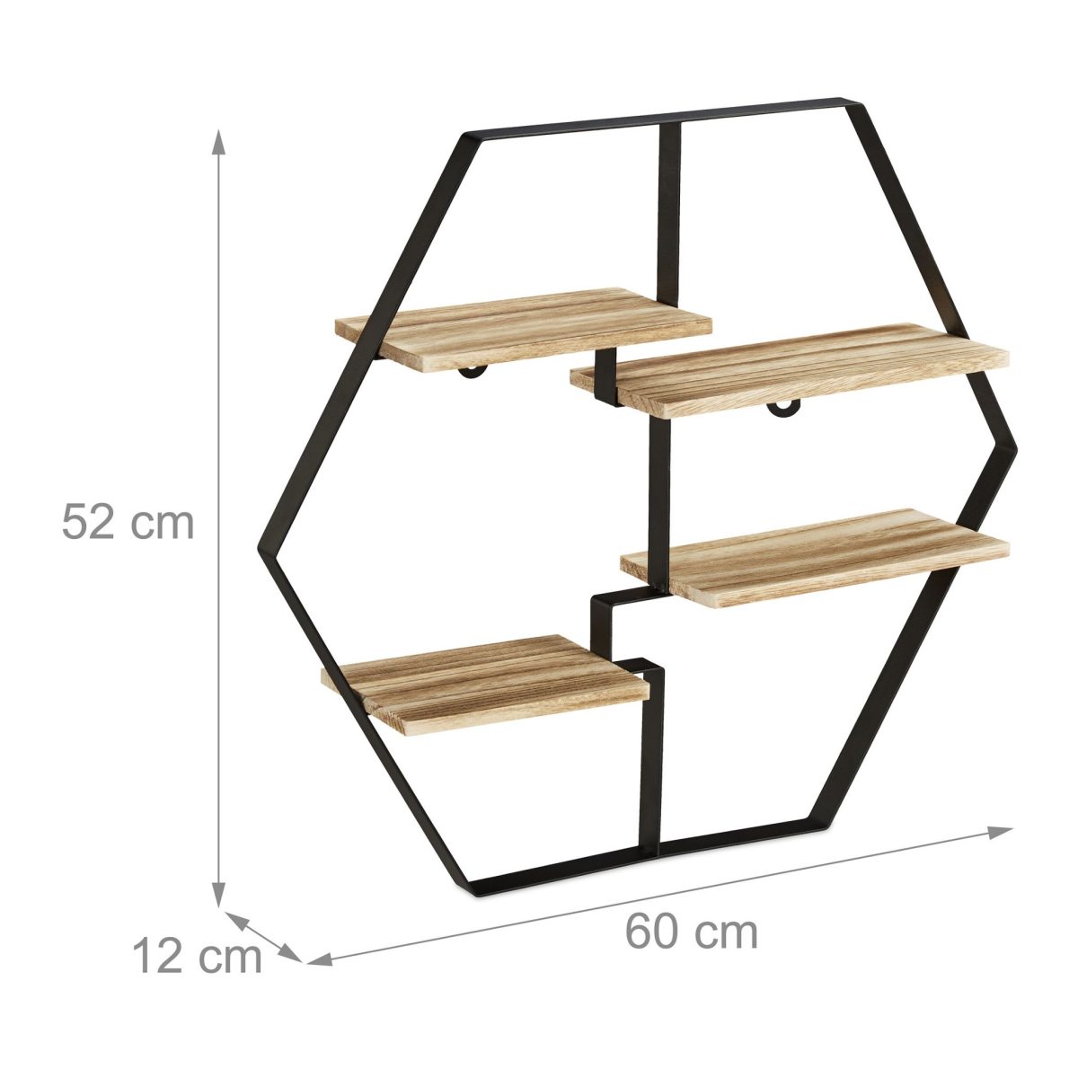 Raft de perete cu 4 polite, Relaxdays, natur/negru, 52 x 60 x 12 cm - imagine 4