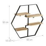 Raft de perete cu 4 polite, Relaxdays, natur/negru, 52 x 60 x 12 cm - imagine 4