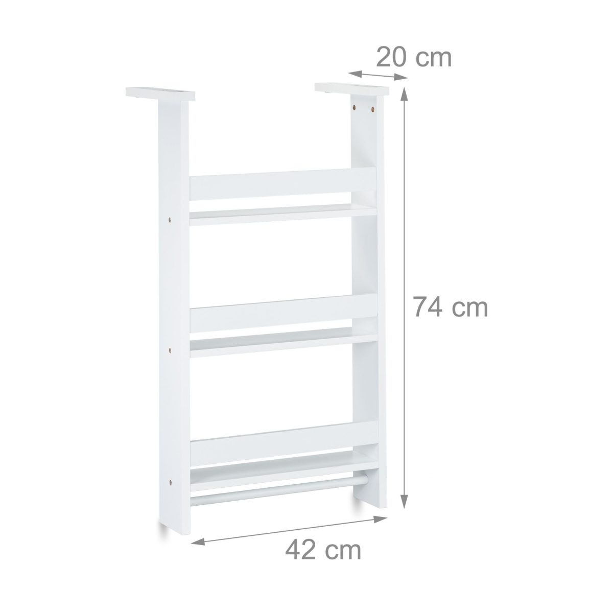 Raft pentru frigider, atasare laterala, cu 5 carlige si 3 rafturi, din lemn MDF si otel, marime 74 x 42 x 20 cm - imagine 4