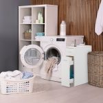 Dulap ingust pentru baie sau bucatarie, Relaxdays, alb, din PAL, cu 2 sertare pe sina, 61.5 x 20 x 45 cm - imagine 2
