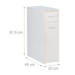 Dulap ingust pentru baie sau bucatarie, Relaxdays, alb, din PAL, cu 2 sertare pe sina, 61.5 x 20 x 45 cm - imagine 6