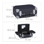 Geanta cosmetice profesionala, cu oglinda 12,5 x 10 cm, 3 compartimente mari, 7 suporturi pentru pensule, maner transport, negru/gri - imagine 6