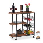 Carucior servire Relaxdays, cu 3 raturi si 3 cosuri, model A, 84 x 83 x 37 cm