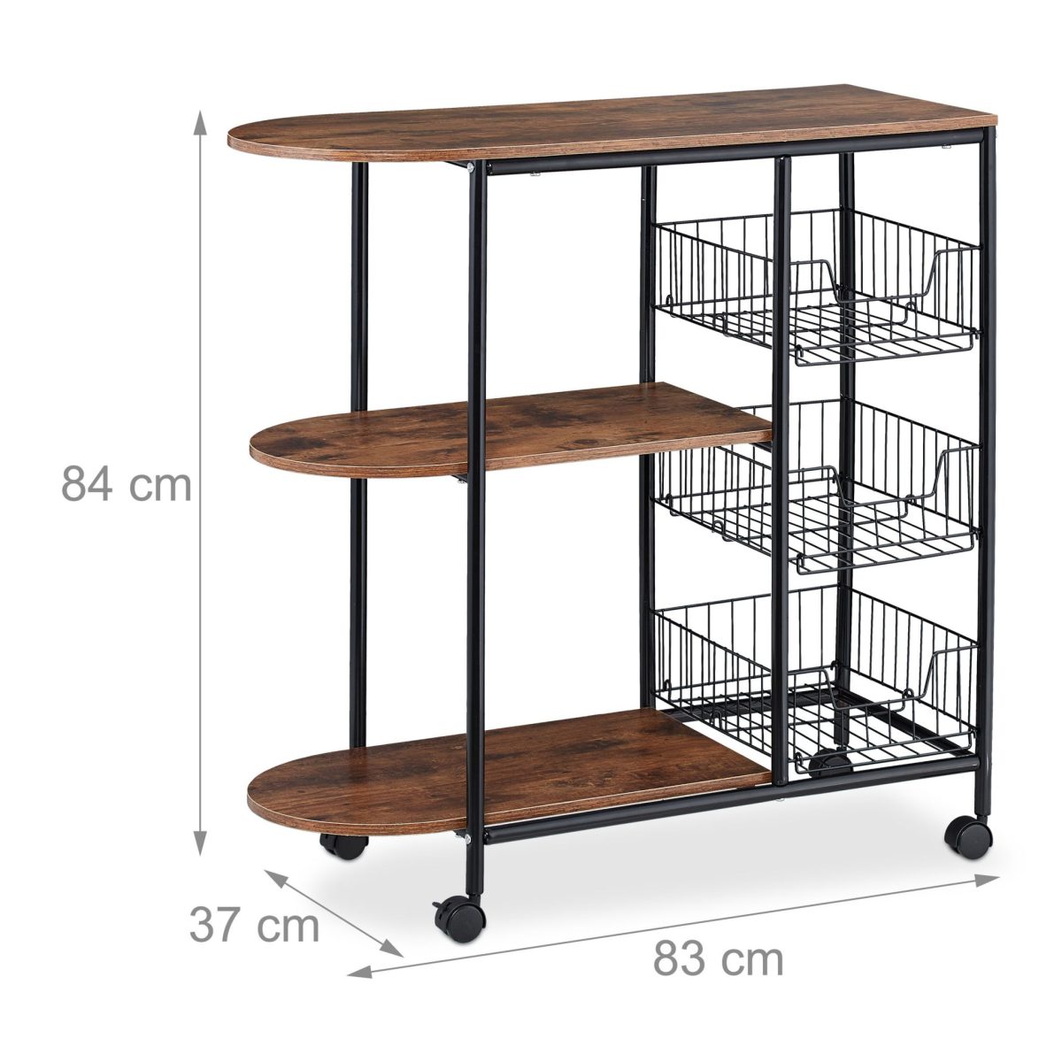 Carucior servire Relaxdays, cu 3 raturi si 3 cosuri, model A, 84 x 83 x 37 cm - imagine 4