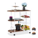 Carucior servire Relaxdays, cu 3 raturi si 3 cosuri, model B, 84 x 83 x 37 cm