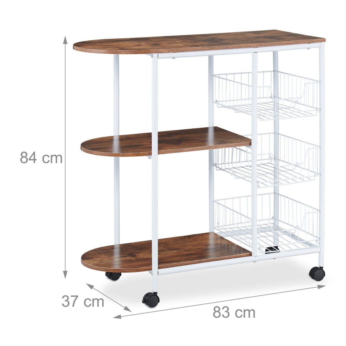 Carucior servire Relaxdays, cu 3 raturi si 3 cosuri, model B, 84 x 83 x 37 cm - imagine 3