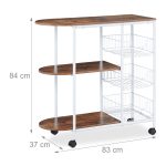 Carucior servire Relaxdays, cu 3 raturi si 3 cosuri, model B, 84 x 83 x 37 cm - imagine 3