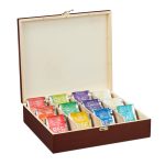 Cutie depozitare ceai cu 12 compartimente, Relaxdays, maro, din lemn, 7.5 x 29 x 26 cm