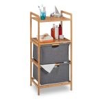 Raft organizare cu 2 sertare, Relaxdays, 4 compartimente, bambus si MDF, gri/natur 96 x 44 x 34 cm
