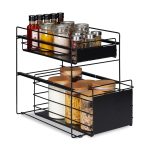 Raft organizare, 2 compartimente, suport depozitare bucatarie/baie, 39,5 x 25 x 40,5 cm, negru