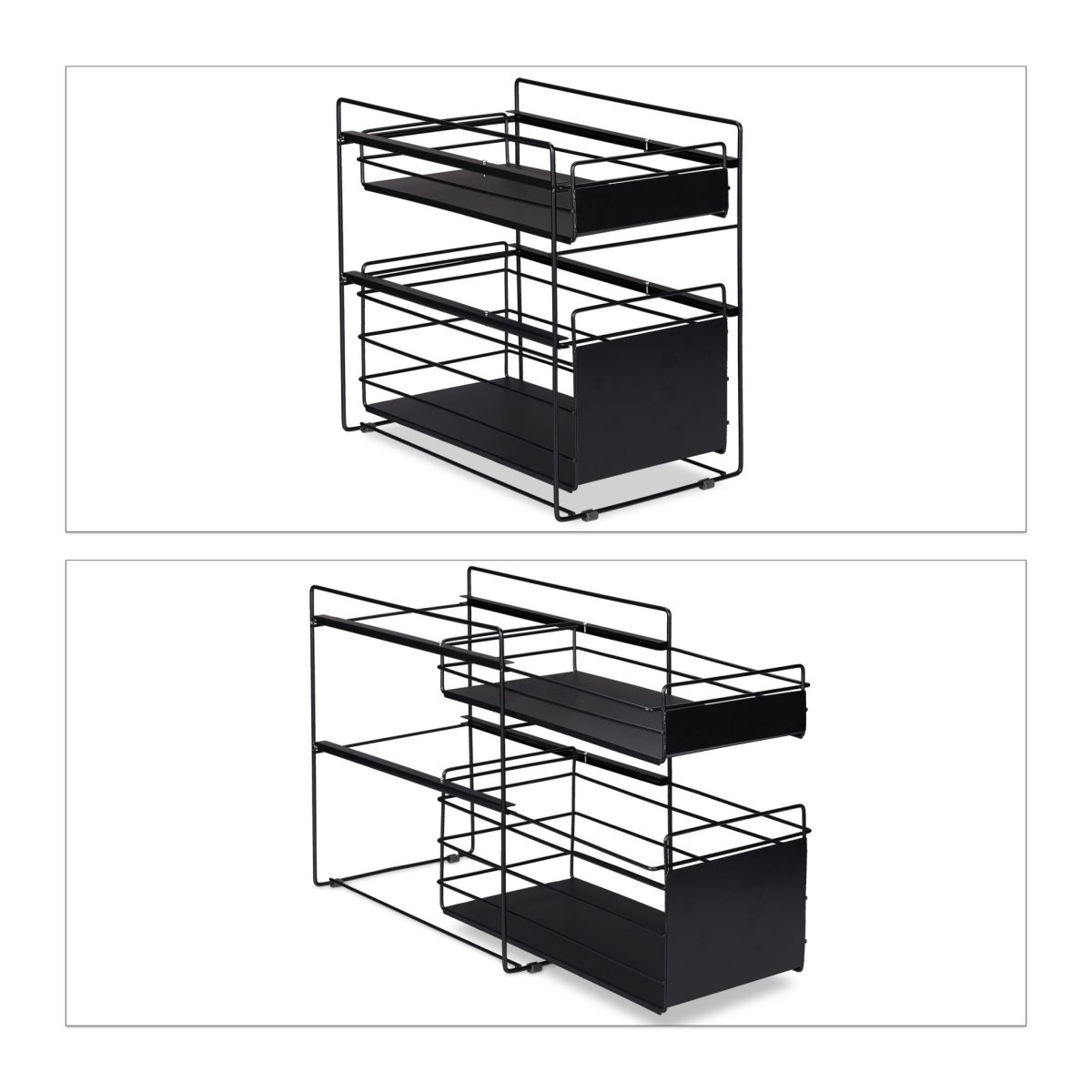 Raft organizare, 2 compartimente, suport depozitare bucatarie/baie, 39,5 x 25 x 40,5 cm, negru - imagine 6
