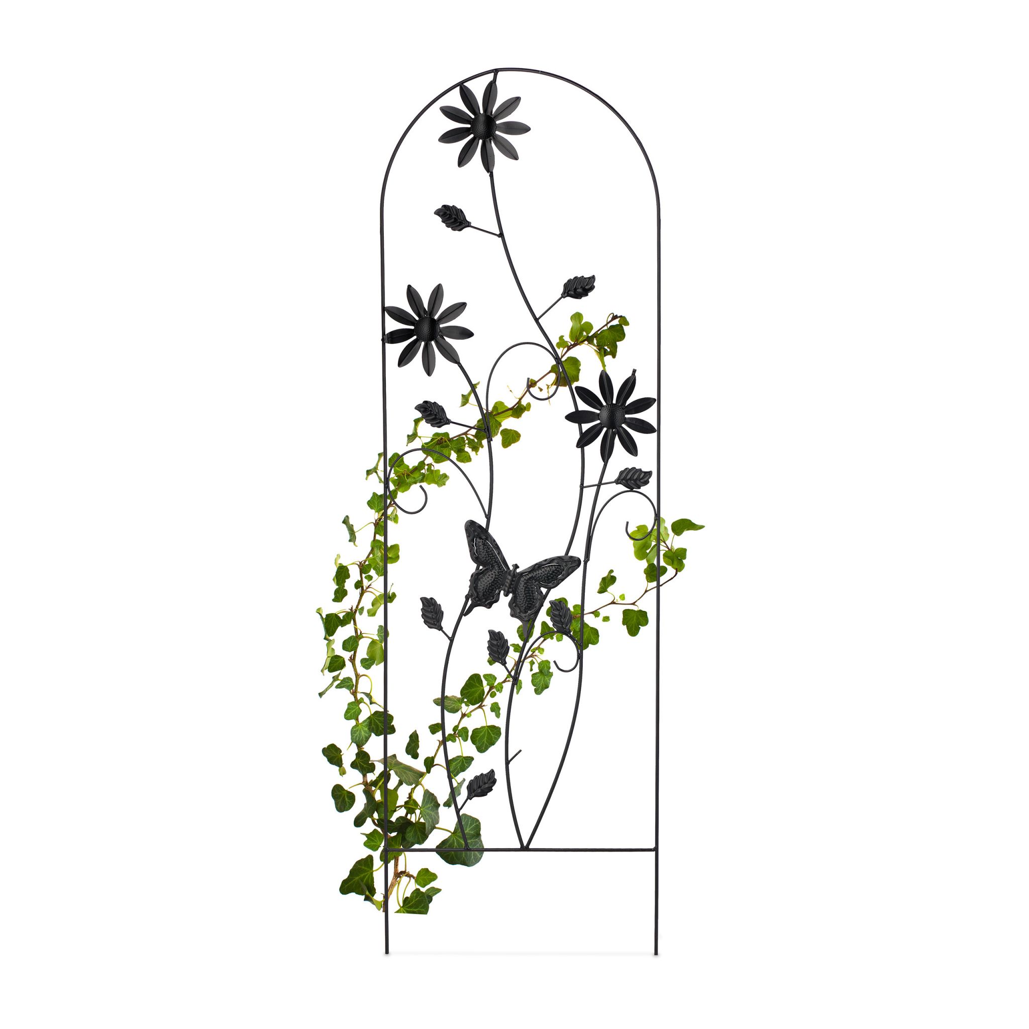 Suport flori de gradina, din fier, 120 x 40 x 1 cm, negru