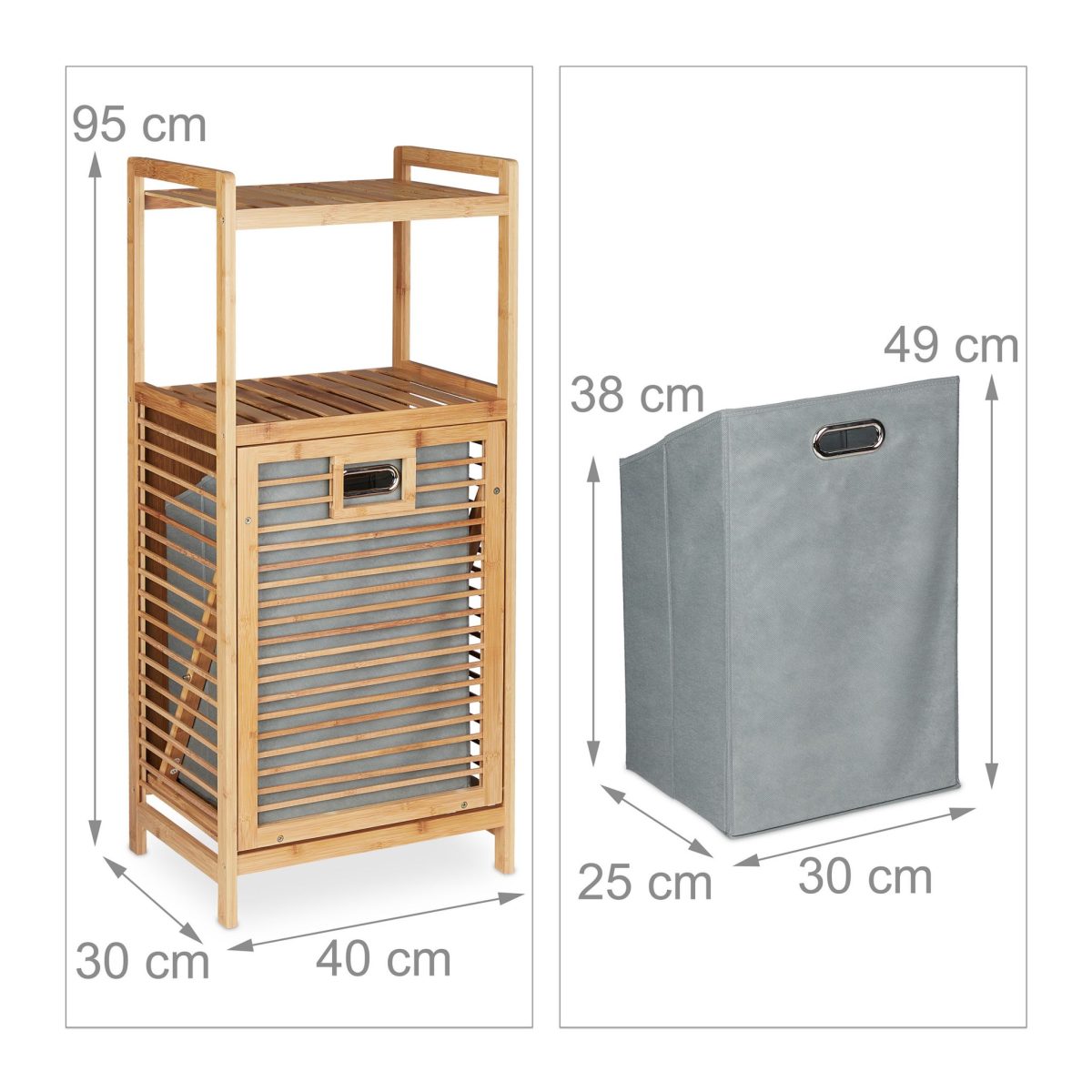 Dulap utilitar Relaxdays, cos rufe cu etajera, bambus, natur, 95 x 40 x 30 cm - imagine 4