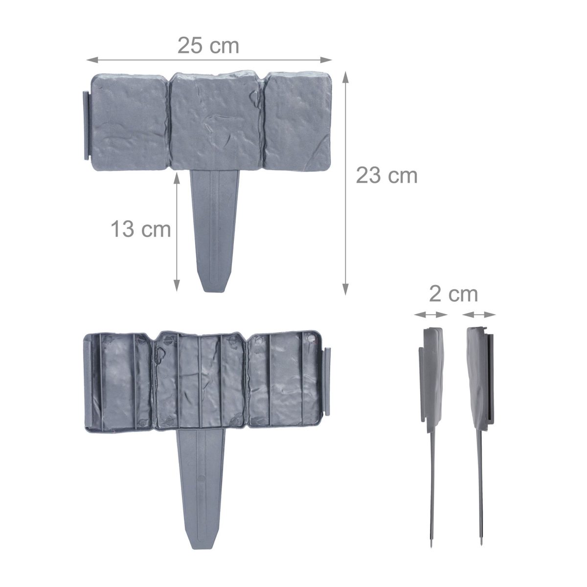 Bordura separatoare gazon, 10 piese, aspect de piatra, gri - imagine 4