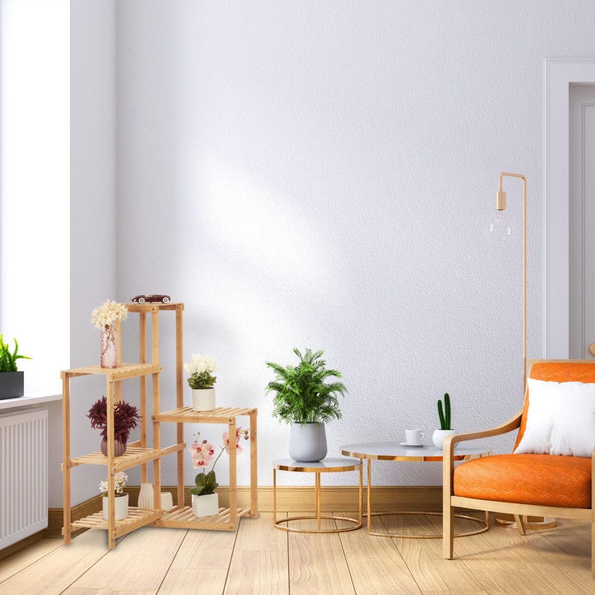 Suport de colt pentru plante, din bambus, 101 x 62 x 62 cm - imagine 2