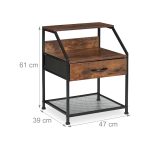 Noptiera industriala cu 3 rafturi si sertar, Relaxdays, maro, 61 x 47 x 39 cm - imagine 4