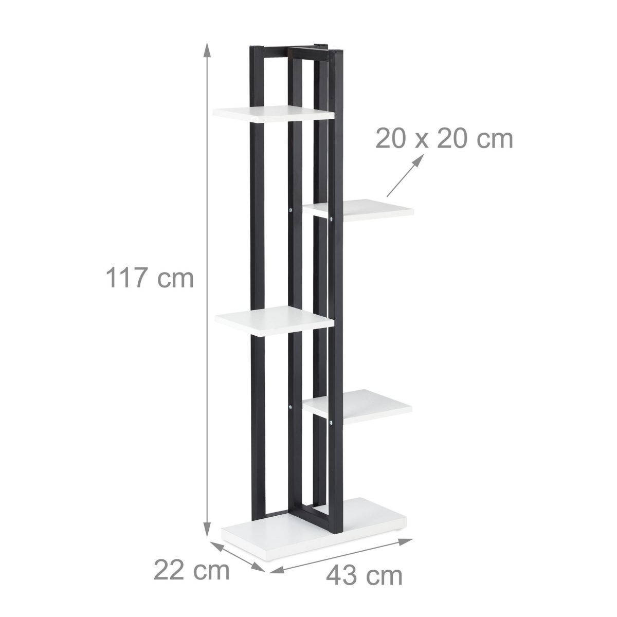 Raft pentru flori, 5 etajere, 117 x 43 x 22 cm, negru/alb - imagine 4