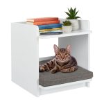 Noptiera cu pat pentru animale de companie, 45 x 40 x 44,5 cm, MDF /poliester, alb