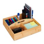 Organizator birou/bucatarie, cu 4 compartimente si maner, din bambus, 10 x 33 x 33 cm