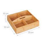 Organizator birou/bucatarie, cu 4 compartimente si maner, din bambus, 10 x 33 x 33 cm - imagine 4