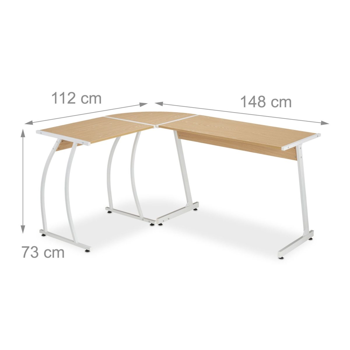 Birou de colt, lemn de stejar, 73 x 148 x 112 cm, natural-alb - imagine 4
