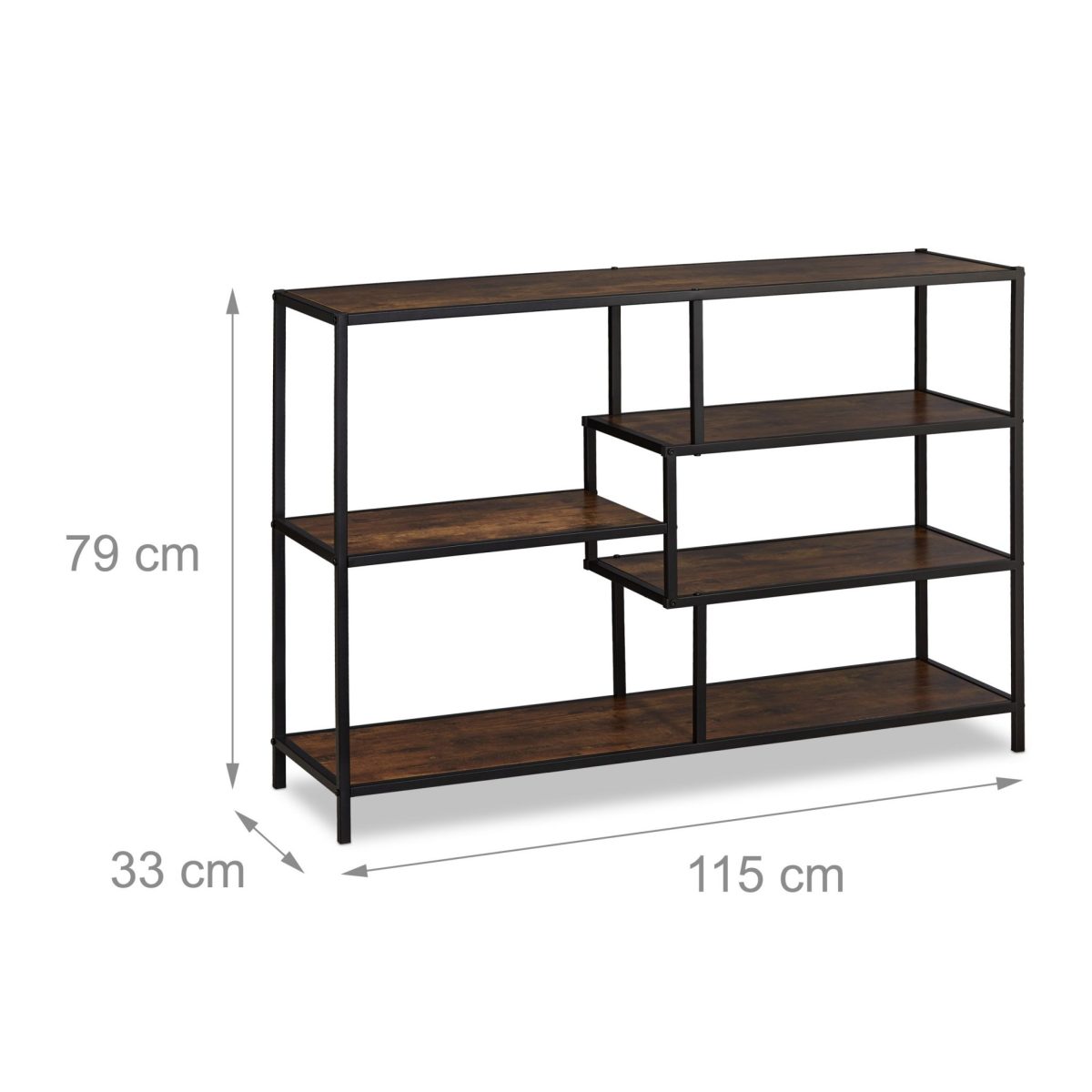 Raft cu 6 polite, stil industrial, 79 x 115 x 33 cm, MDF, maro - imagine 4
