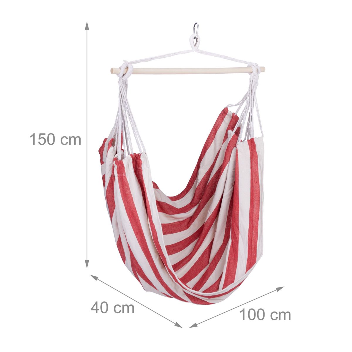 Hamac suspendat din bumbac, sarcina maxima 150 kg, interior/exterior, 150 x 100 x 40 cm, alb/rosu - imagine 4