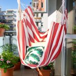 Hamac suspendat din bumbac, sarcina maxima 150 kg, interior/exterior, 150 x 100 x 40 cm, alb/rosu - imagine 5