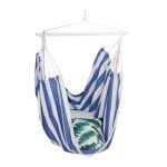 Hamac suspendat din bumbac, sarcina maxima 150 kg, interior/exterior, 150 x 100 x 40 cm, alb/albastru