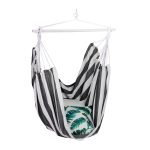Hamac suspendat din bumbac, sarcina maxima 150 kg, interior/exterior, 150 x 100 x 40 cm, alb/negru