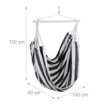 Hamac suspendat din bumbac, sarcina maxima 150 kg, interior/exterior, 150 x 100 x 40 cm, alb/negru - imagine 4