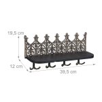 Suport chei cu 8 agatatori si 1 raft, Relaxdays, fonta si lemn, dimensiuni 19,5 x 39,5 x 12 cm, negru/auriu - imagine 2