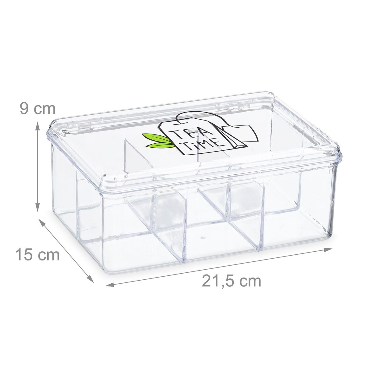 Cutie de ceai transparenta, cu 6 compartimente, 9 x 21,5 x 15 cm - imagine 4
