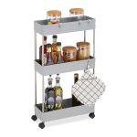 Etajera cu 3 rafturi, Relaxdays, din plastic si inox, gri, 70 x 15.5 x 40.5 cm