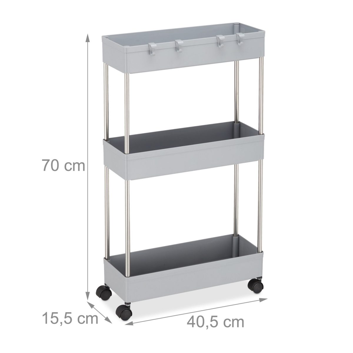 Etajera cu 3 rafturi, Relaxdays, din plastic si inox, gri, 70 x 15.5 x 40.5 cm - imagine 4