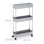 Etajera cu 3 rafturi, Relaxdays, din plastic si inox, gri, 70 x 15.5 x 40.5 cm - imagine 4