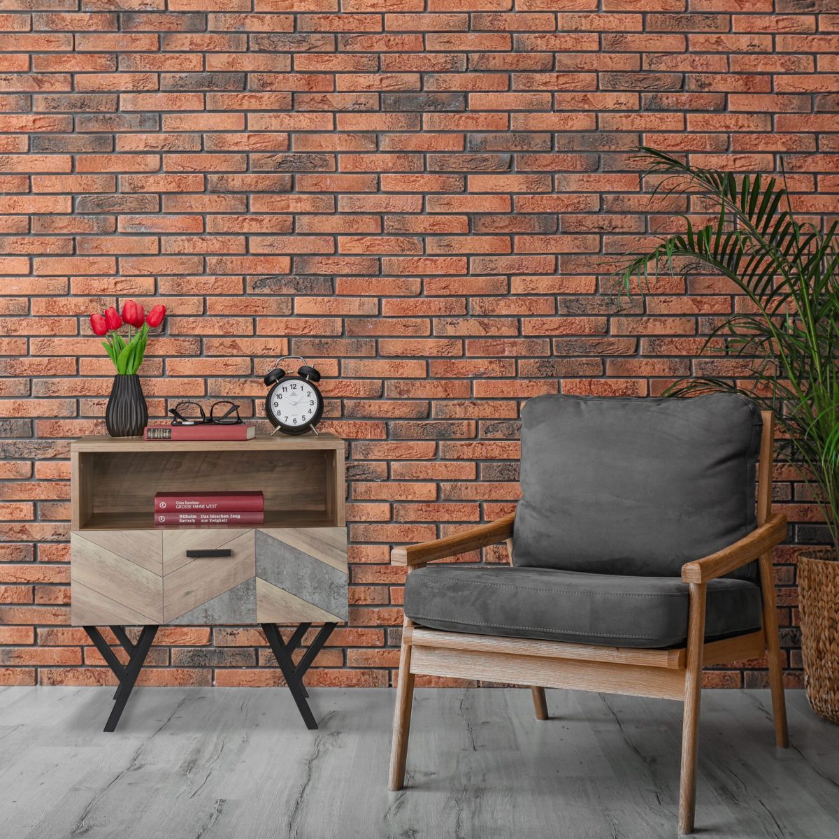 Noptiera Relaxdays, maro, din MDF, 53 x 50 x 42 cm - imagine 5